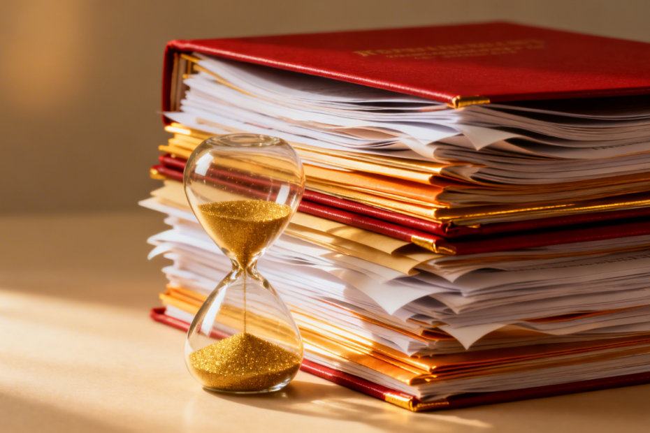 red reports and hour glass