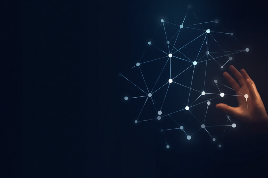 dark blue with bright network and hand