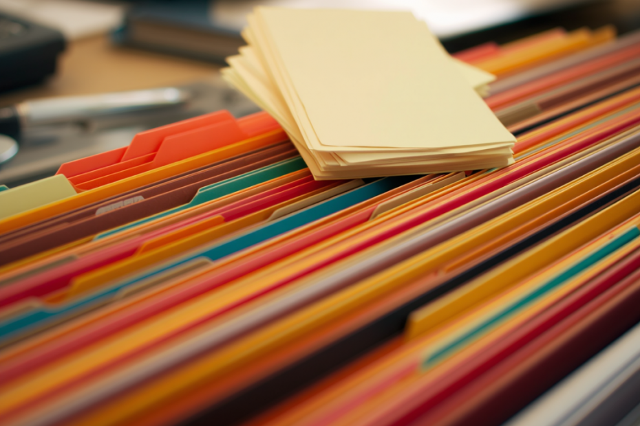 colorful folders in a drawer