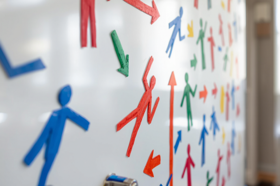 stick figures arrows on board