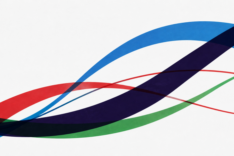 flowing ribbons left to right, red blue green